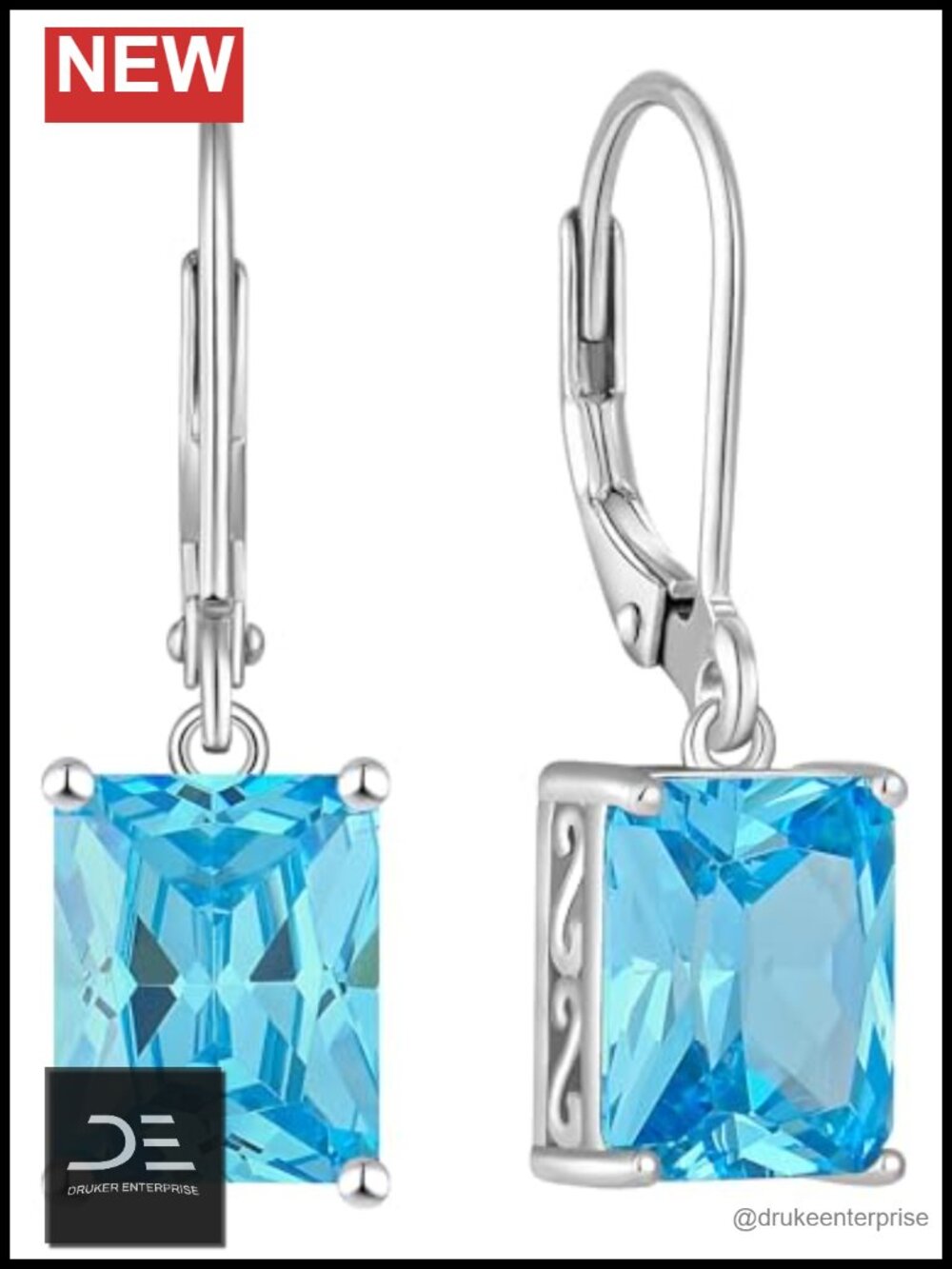 925 Sterling Silver Rhodium Plated Solitaire Drop Earrings Leverback 27mm